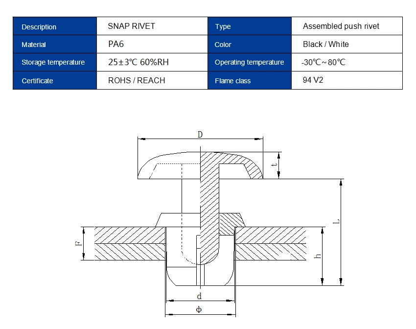 Plastic Injection Push Snap Fastener